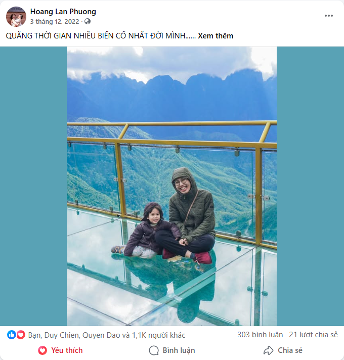 Bài viết Facebook: "Quãng thời gian nhiều biến cố nhất đời mình." — 1,1K cảm xúc, 303 bình luận, 21 chia sẻ